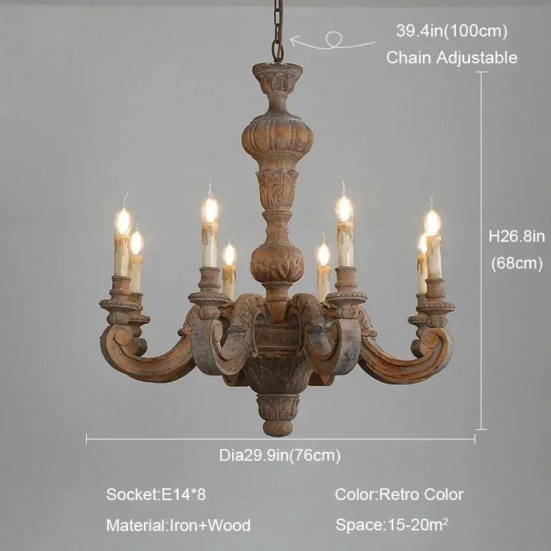 lustre romain en bois sculpté rétro pour décoration élégante - vue 12 sur 12