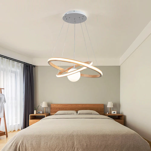 lustre en bois moderne avec boule en verre pour intérieur - vue 3 sur 9