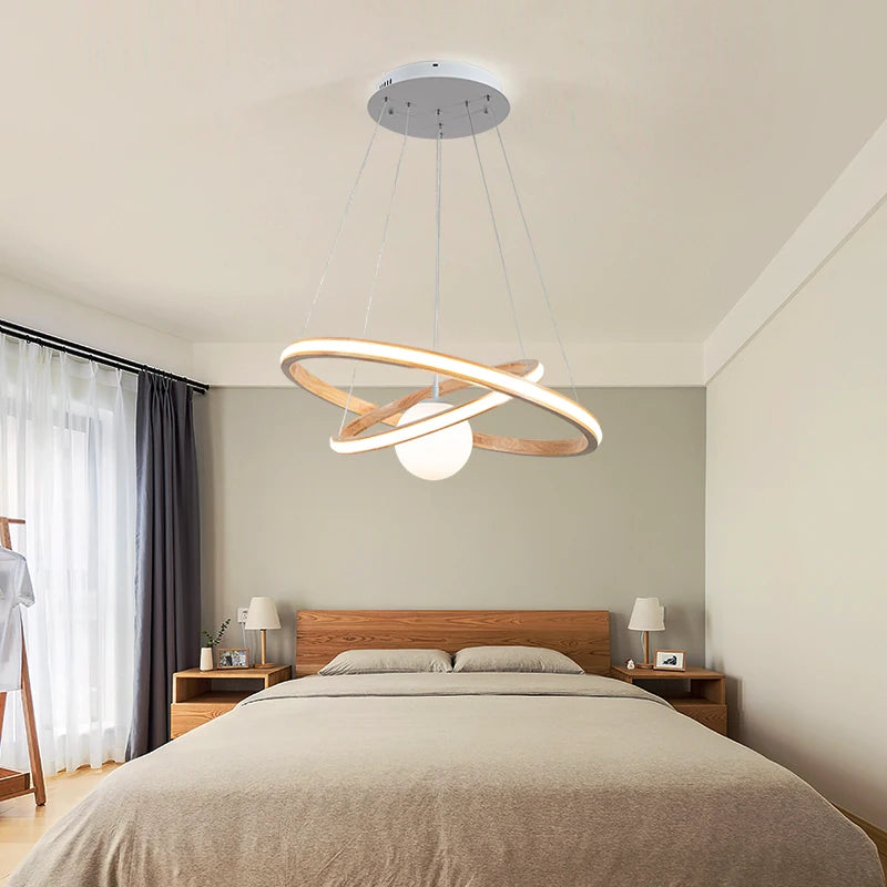 lustre en bois moderne avec boule en verre pour intérieur - vue 2 sur 9