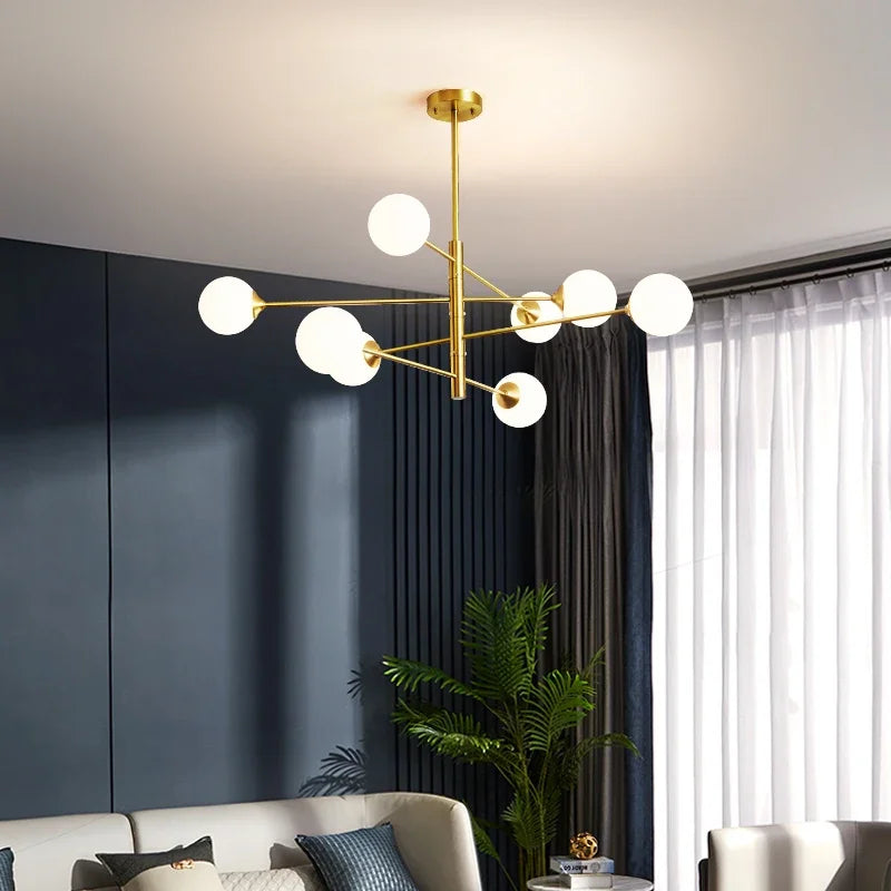 lustre scandinave 6 ou 8 lumières led design moderne - vue 4 sur 10