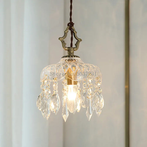 lustre en laiton nordique rétro suspendu en cristal et verre - vue 4 sur 10