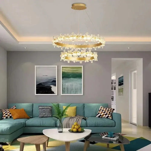 lustre en cristal k9 style nordique avec anneau en pétales et led - vue 3 sur 17