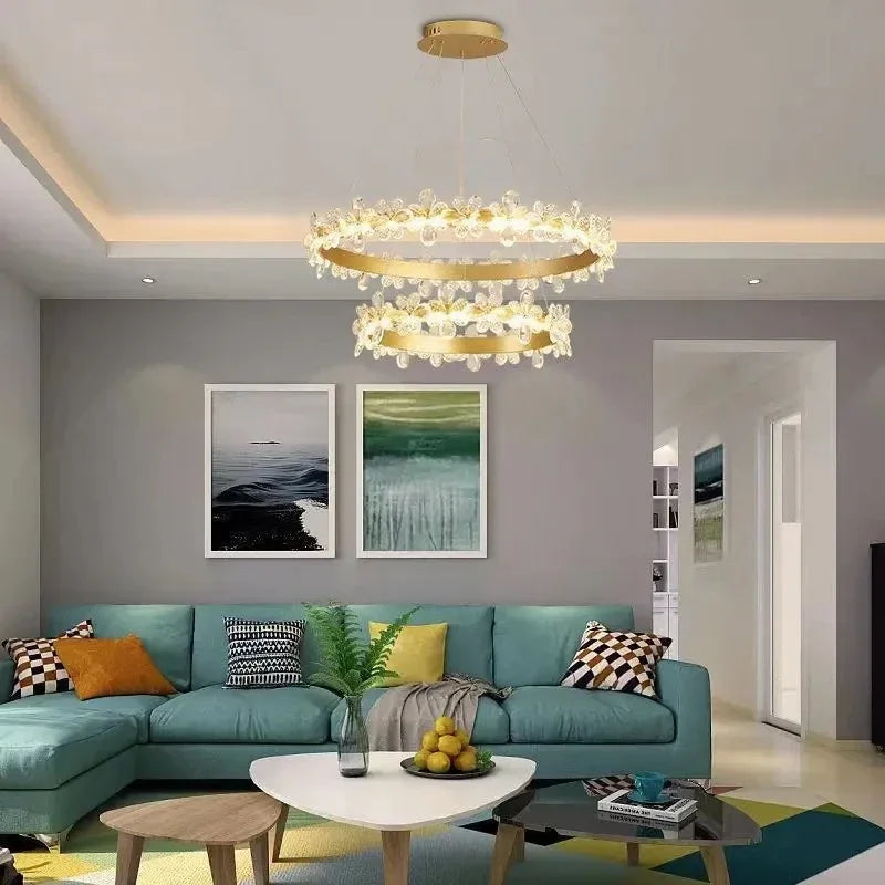 lustre en cristal k9 style nordique avec anneau en pétales et led - vue 3 sur 17