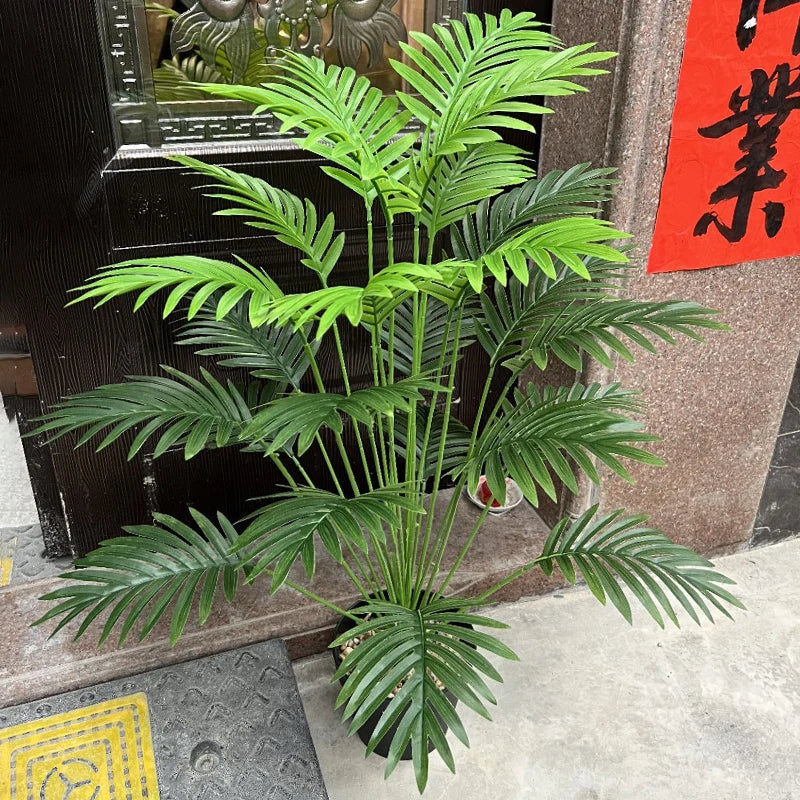 grand palmier artificiel avec branches de monstera pour décoration extérieure - vue 3 sur 7