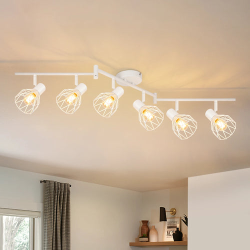 Plafonnier LED 6 voies rotatif - Lumières noires/blanches - Luminaires de plafond - Cage métallique pour plafond E14 - Spot de plafond - vue 9 sur 8