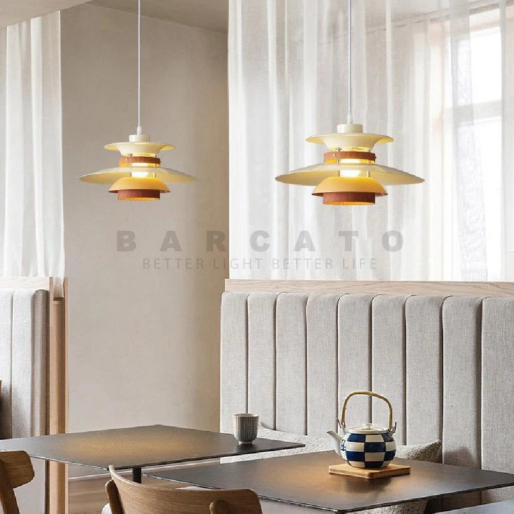 lustre design danois led rétro noyer lampe suspendue - vue 3 sur 12
