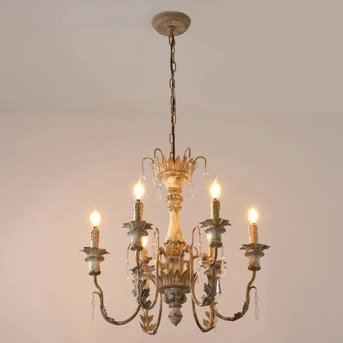 lustre en bois vintage français design art pour salon - vue 2 sur 6