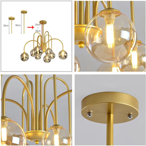 sandyha lustre led en verre soufflé à la main style vintage - vue 7 sur 10