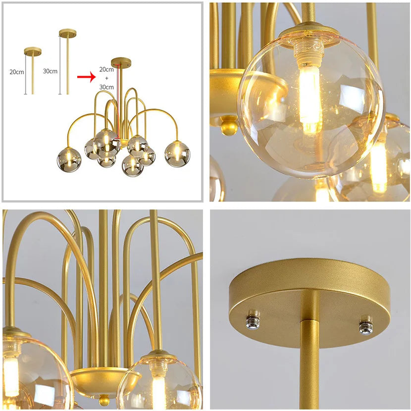 sandyha lustre led en verre soufflé à la main style vintage - vue 6 sur 10