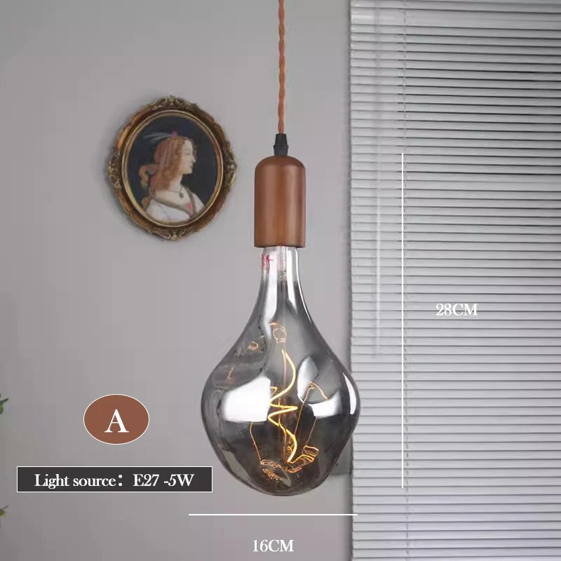 lustre en verre d'art rétro en bois massif créatif pour décoration intérieure - vue 9 sur 25