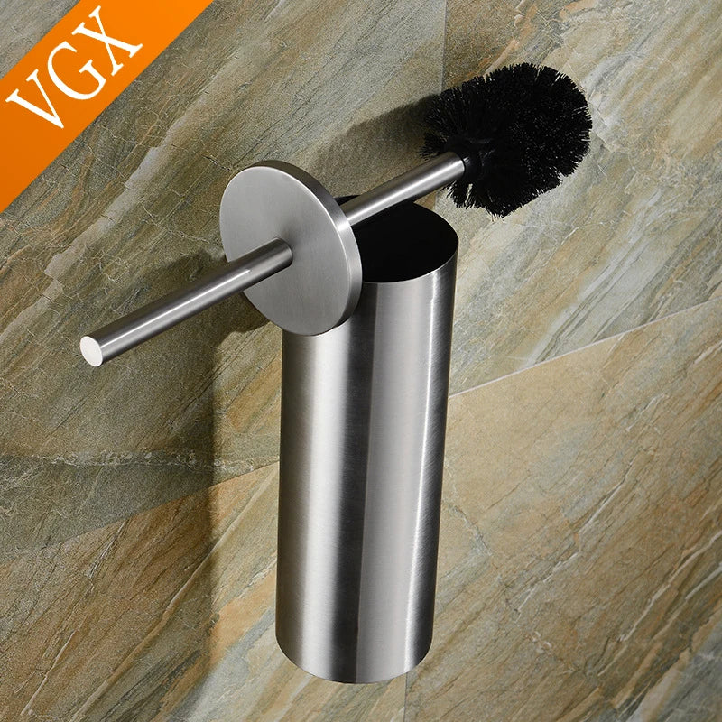support mural porte-brosse de toilette en acier inoxydable brossé - vue 6 sur 7