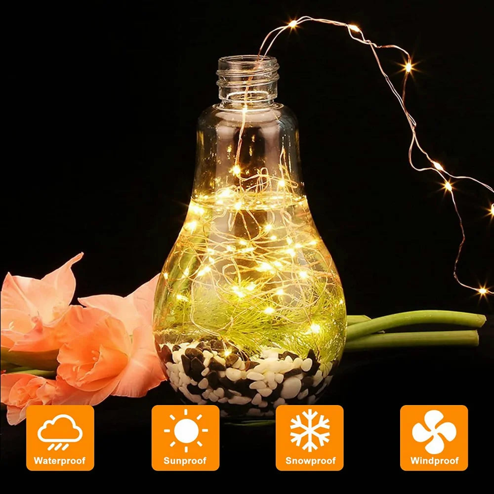 guirlandes lumineuses solaires étanches 300 led 8 modes fil cuivre - vue 4 sur 12