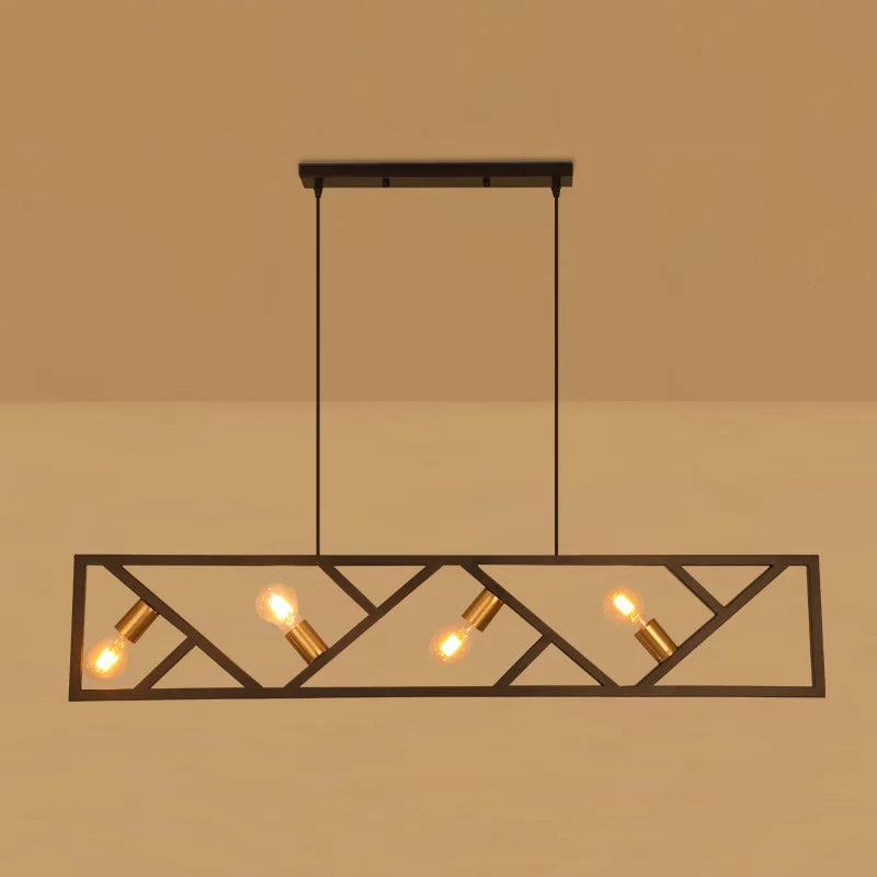 Style industriel fer art lustre restaurant salon lait thé café créatif 4 têtes personnalité lampe suspendue - vue 5 sur 7