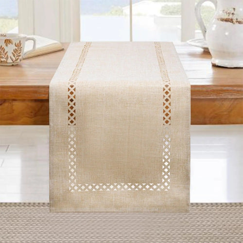 chemin de table lin ajoure style moderne repas - vue 3 sur 13