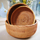 panier rond en rotin tissé pour fruits et collations