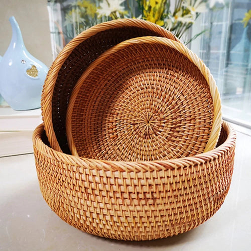 panier rond en rotin tissé pour fruits et collations - vue 4 sur 13