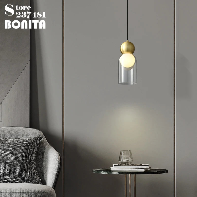 suspension en verre transparent avec tête en cuivre décorative - vue 3 sur 10