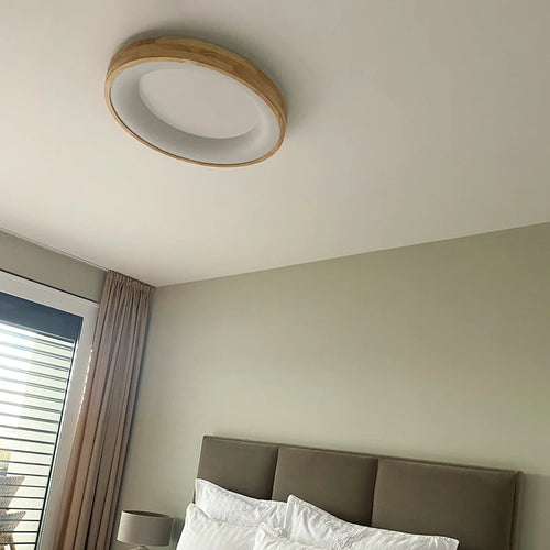 lampes de plafond en bois massif led simple japonais - vue 3 sur 9