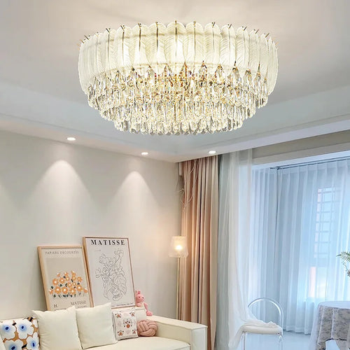 plafonnier rond en cristal luxe éclairage led pour intérieur - vue 4 sur 12