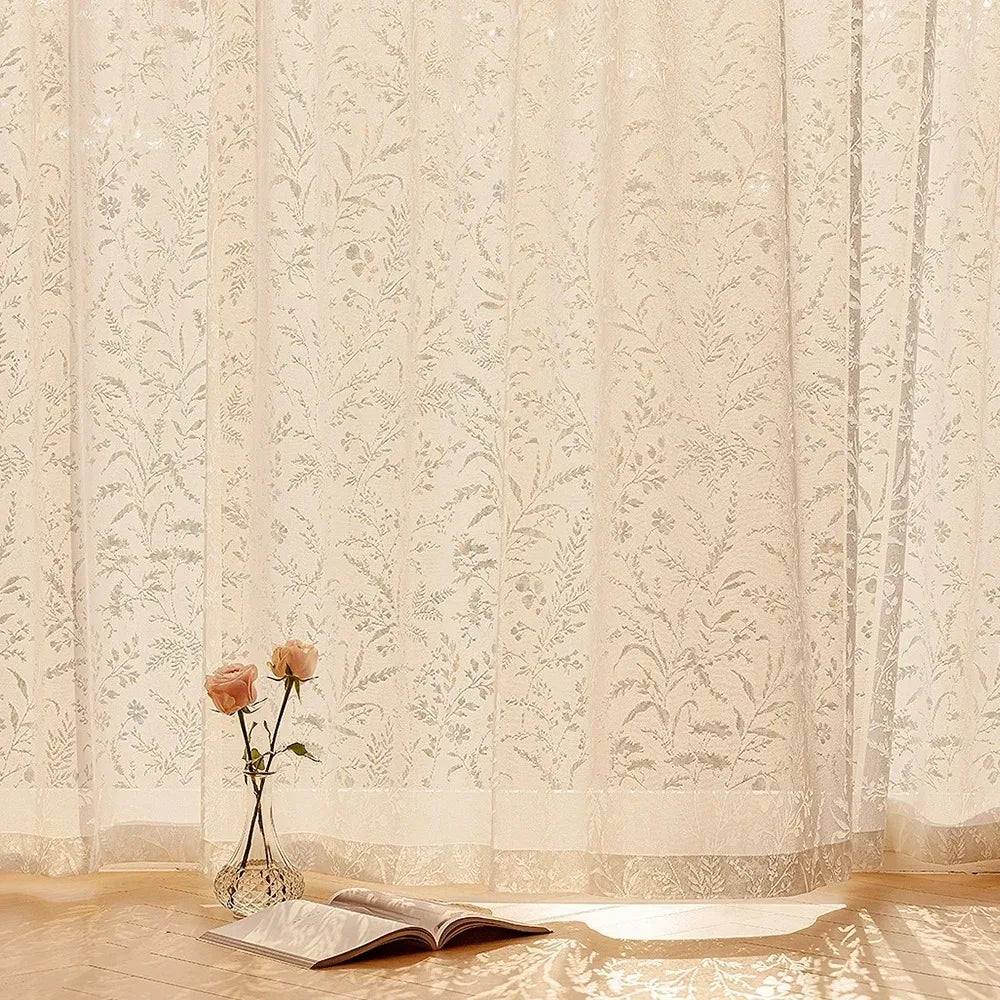 Voilage dentelle élégant floral pour salon chambre moderne - vue 3 sur 8