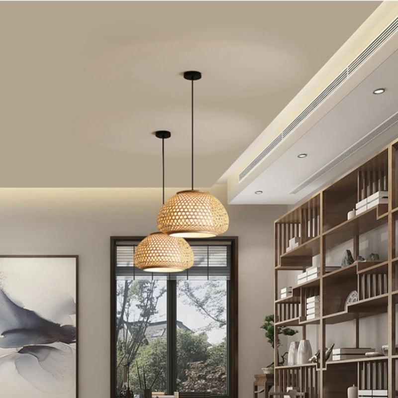 lustre en bambou tricoté à la main suspension décorative pour maison - vue 3 sur 10
