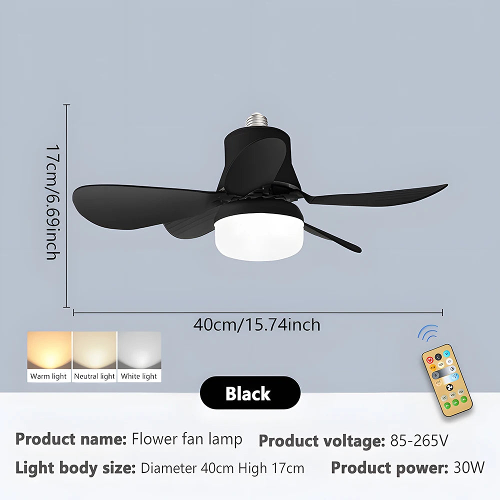 LED 30W ceiling fan light E27 with remote control for dimming, suitable for living room  study, household use Fan lamp 85-265V - vue 8 sur 10