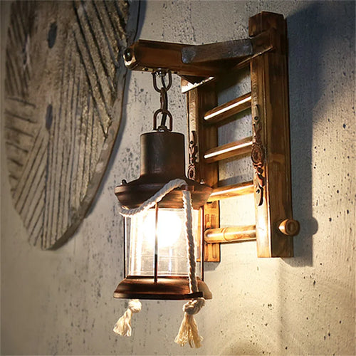 lampe rétro japonaise en bambou et corde de chanvre led - vue 2 sur 7
