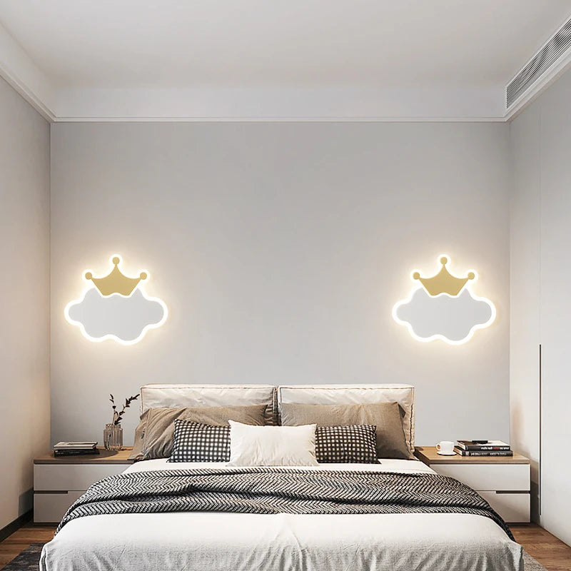 Chambre d'enfants appliques moderne Simple créatif dessin animé nuage lumière LED lune chambre lampe de chevet filles garçons Loft lampe de lit - vue 9 sur 9