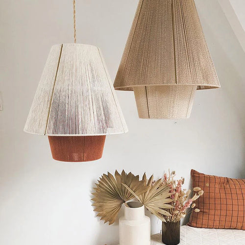 lustre en corde de chanvre éclairage suspendu en rotin décoratif - vue 5 sur 11
