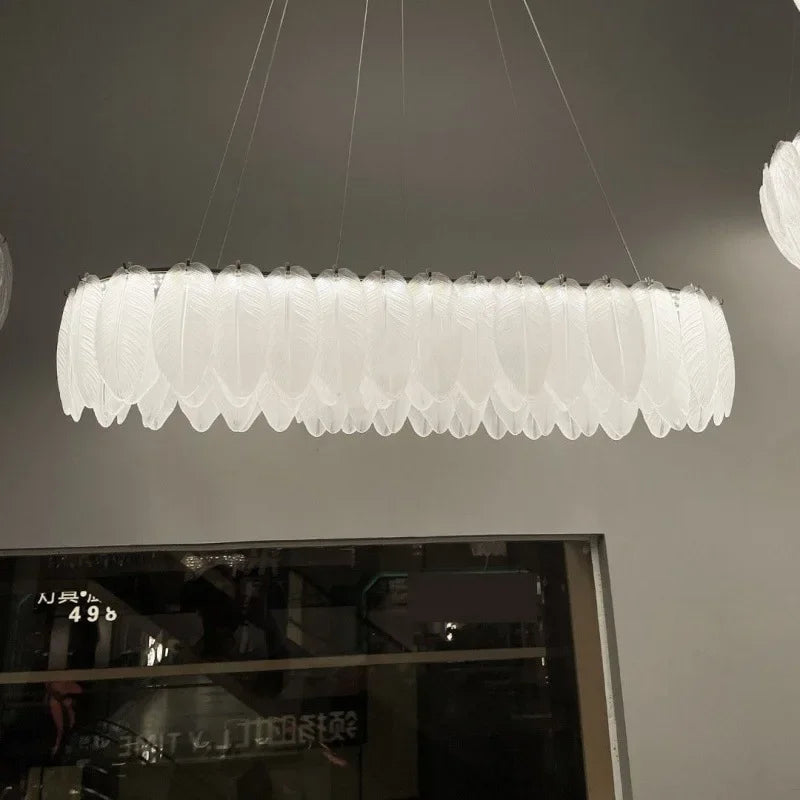 lustre led nordique en verre cristal et plumes décoratif d'intérieur - vue 3 sur 11