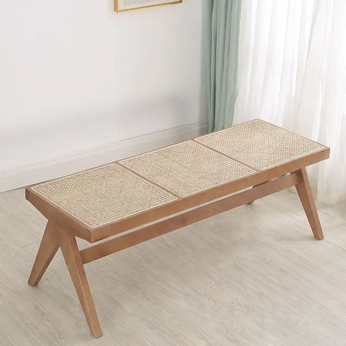 tabouret en rotin véritable style nordique pour changer de chaussures - vue 3 sur 14