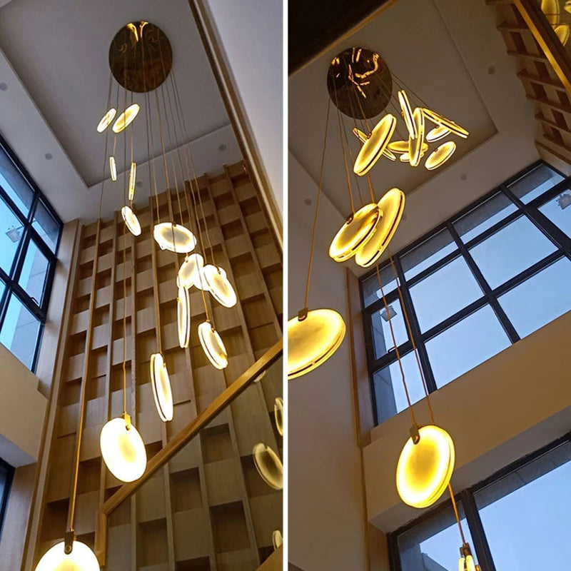 lustre led artistique en marbre doré à intensité réglable - vue 3 sur 25