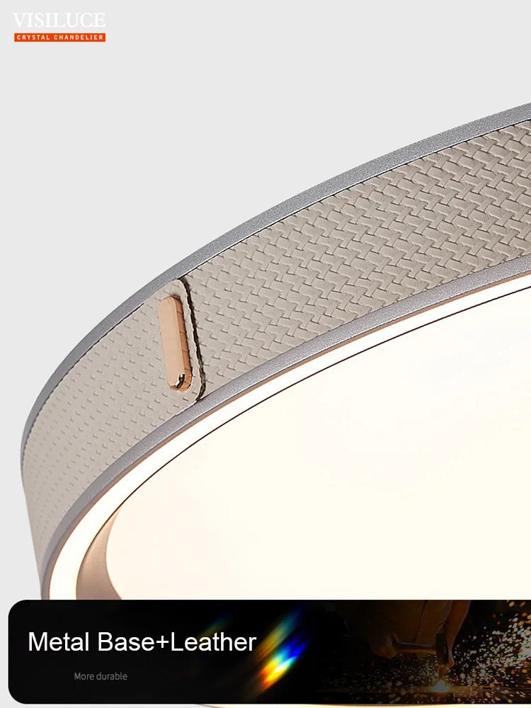 plafonnier led moderne en cuir avec télécommande lumière changeante - vue 6 sur 6