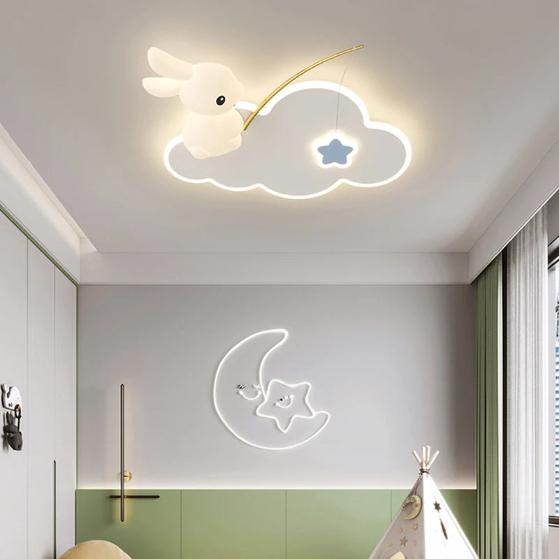 Creative Children's Room Ceiling Lamps Carrot Cloud Rabbit Ceiling Light Nursery Room School Baby Girl Bedroom Chandelier AC220V - vue 4 sur 15