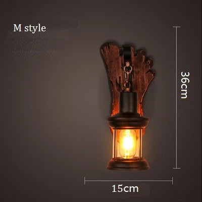 applique murale industrielle en bois style loft vintage - vue 19 sur 19