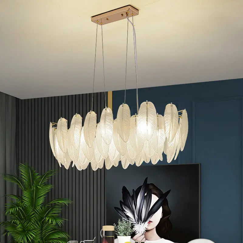 lustre de luxe moderne en plumes et verre métallique - vue 3 sur 11