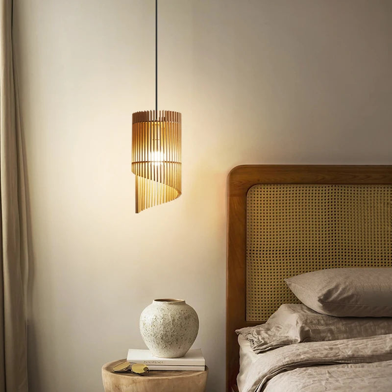 lustre wabi-sabi en bois avec éclairage led suspendu - vue 1 sur 8