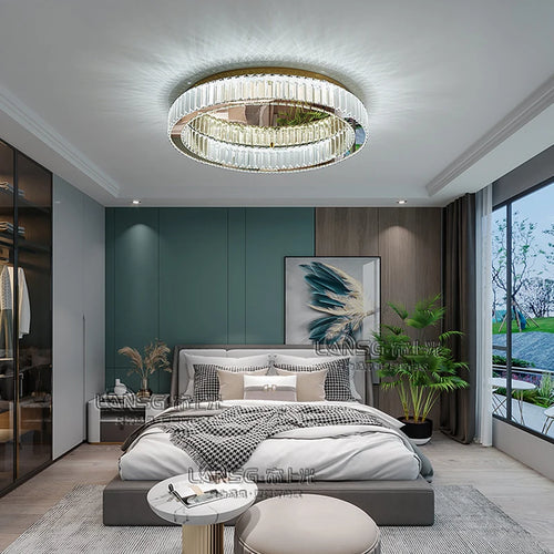 Plafonnier LED ronde en cristal pour chambre à coucher salon Foyer salle à manger moderne luxe en acier inoxydable plafonnier en cristal - vue 3 sur 8