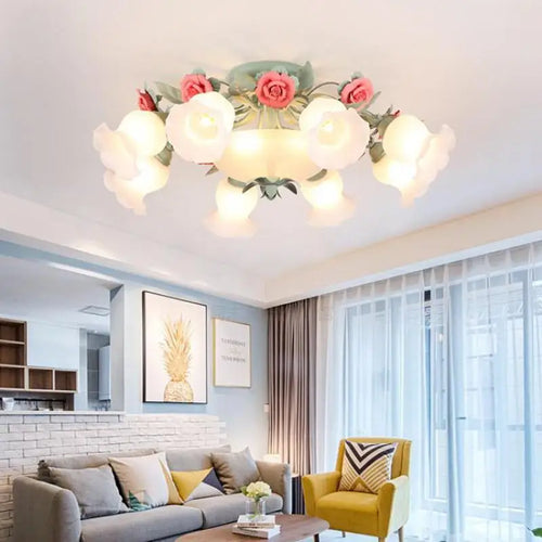 plafonnier en verre rose pour un éclairage romantique et décoratif - vue 5 sur 9