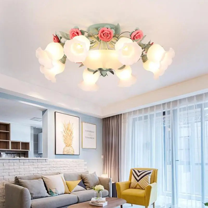 plafonnier en verre rose pour un éclairage romantique et décoratif - vue 4 sur 9