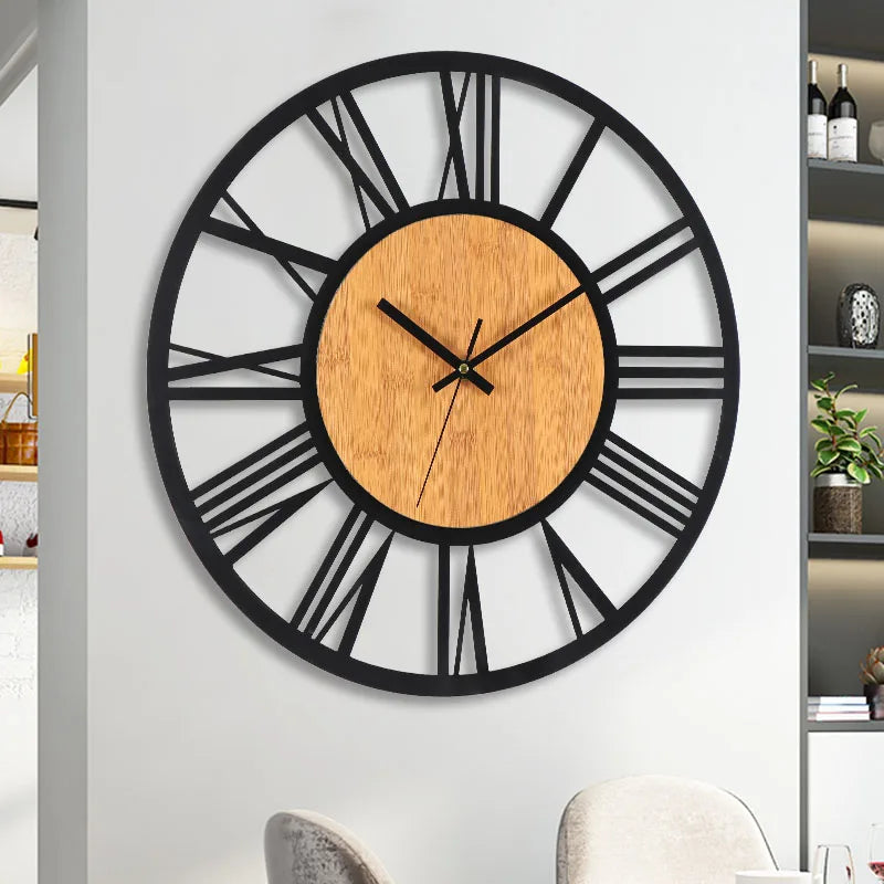 grande horloge murale 3d nordique rétro chiffres romains décorative silencieuse - vue 6 sur 7