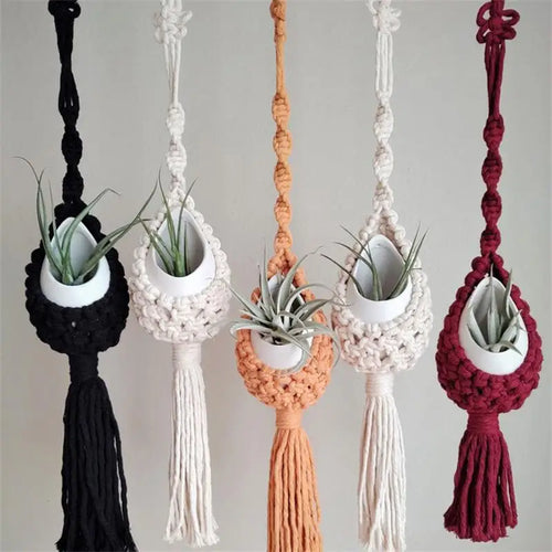 support mural en macramé pour plantes aériennes style bohème - vue 3 sur 10