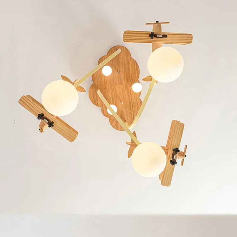 lustre en bois avion pour chambre d'enfant plafonnier led - vue 5 sur 7