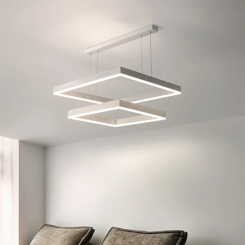 Modern Square LED Chandelier, White Living Restaurant, Kitchen, Bedroom, Rectangular Chandelier, Chandelier - vue 4 sur 11