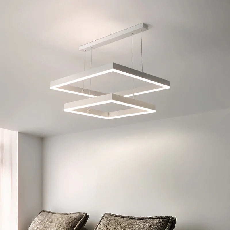 Modern Square LED Chandelier, White Living Restaurant, Kitchen, Bedroom, Rectangular Chandelier, Chandelier - vue 3 sur 11