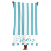 Serviette de plage rayée personnalisée microfibre prénom géométrique