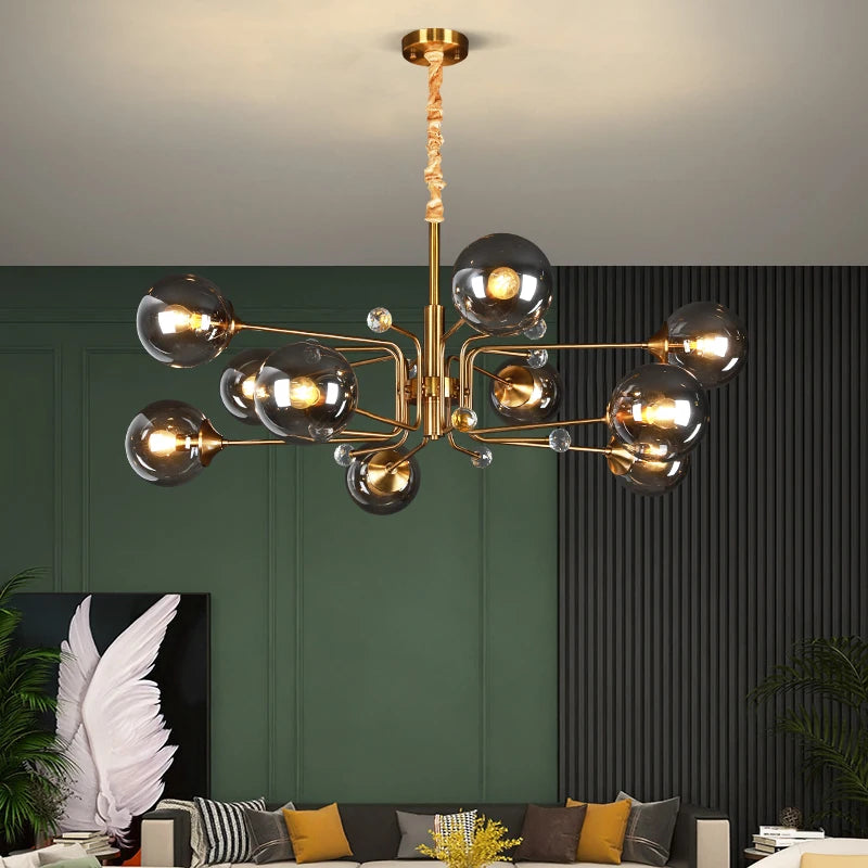 lustre led moderne 10 globes luminaire décoratif - vue 2 sur 18