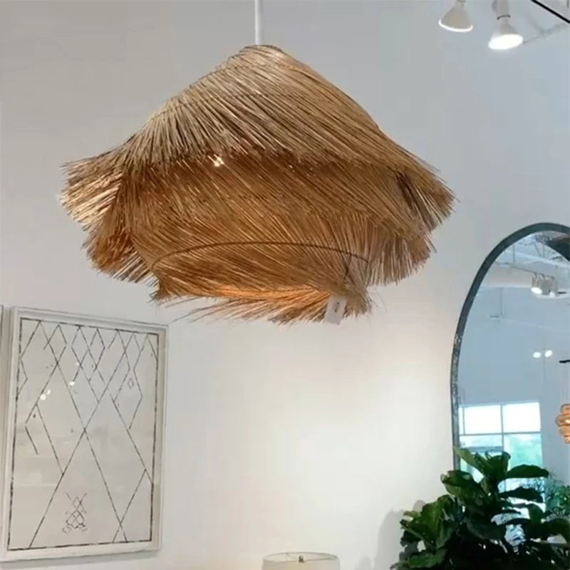 lustre en rotin tressé style wabi sabi pour intérieur - vue 5 sur 9