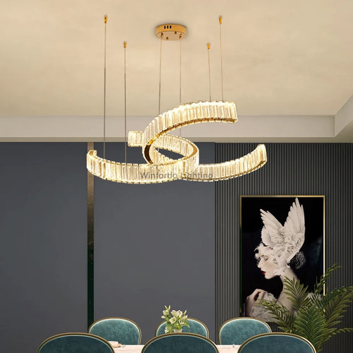 lustre en acier inoxydable cristal postmoderne - vue 3 sur 12
