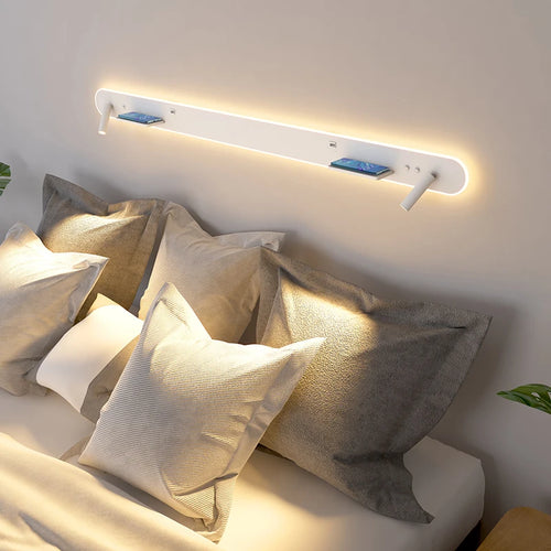 applique murale led de chevet multifonction avec port usb et chargeur sans fil - vue 5 sur 12